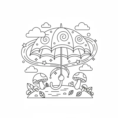 Gizemli şemsiye çizimi boyama sayfası