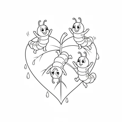 Yaprakta gezen neşeli tırtıl boyama sayfası