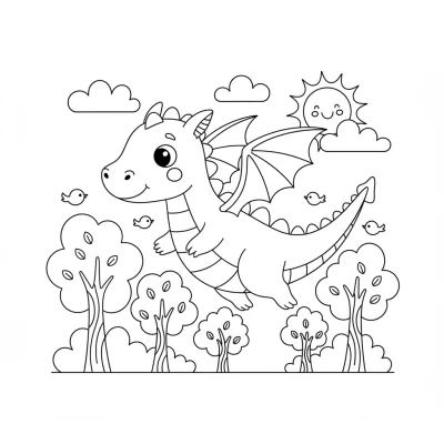 Yeşil ormanda uçan ejderha boyama sayfası