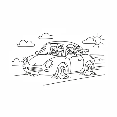 Yolda Giden Araba Boyama Sayfası