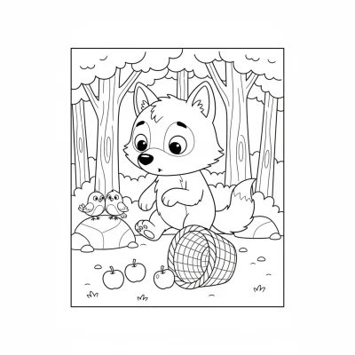 Yolunu arayan meraklı kurt ormanda boyama sayfası