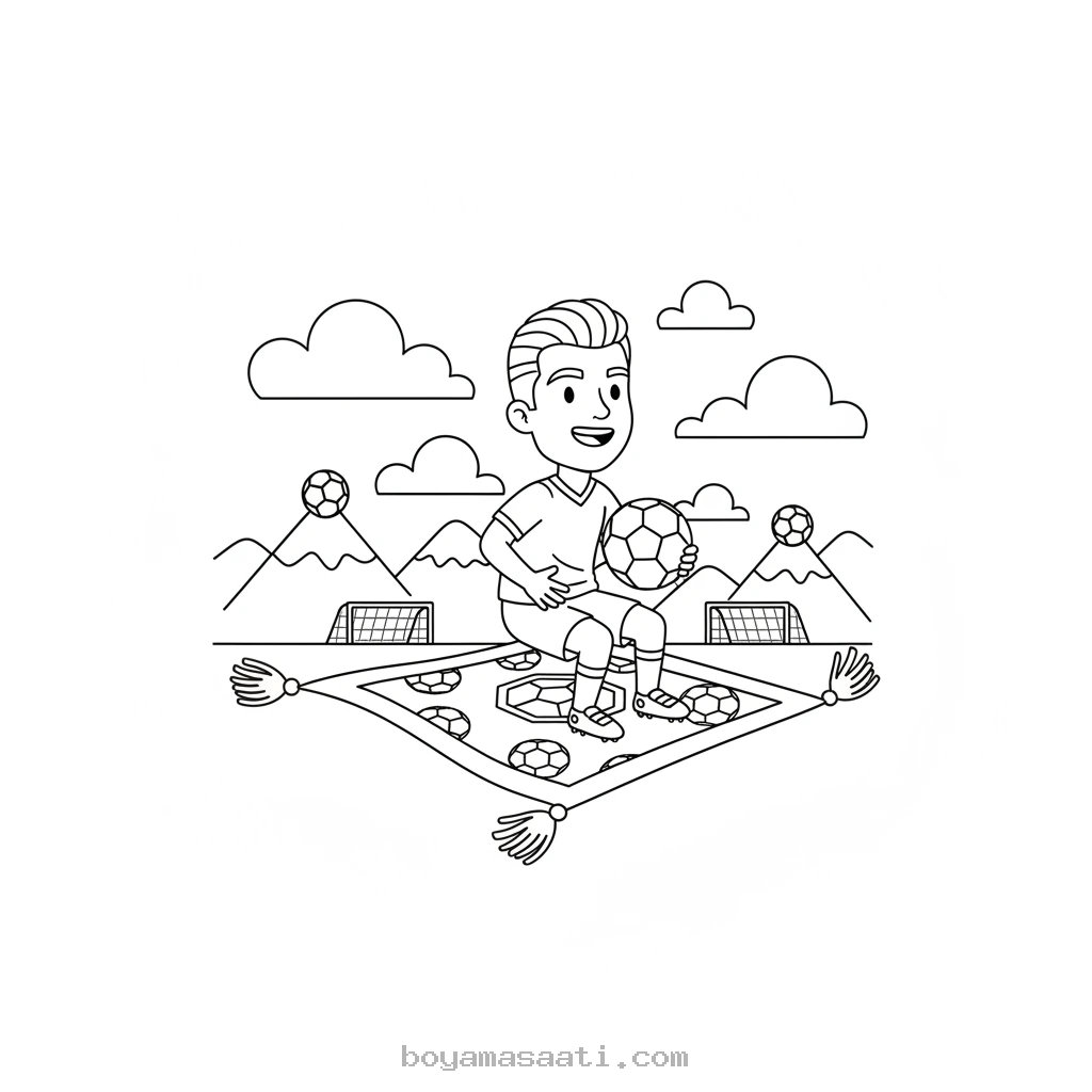 Uçan Halısıyla Seyahat Eden Çocuk boyama sayfası