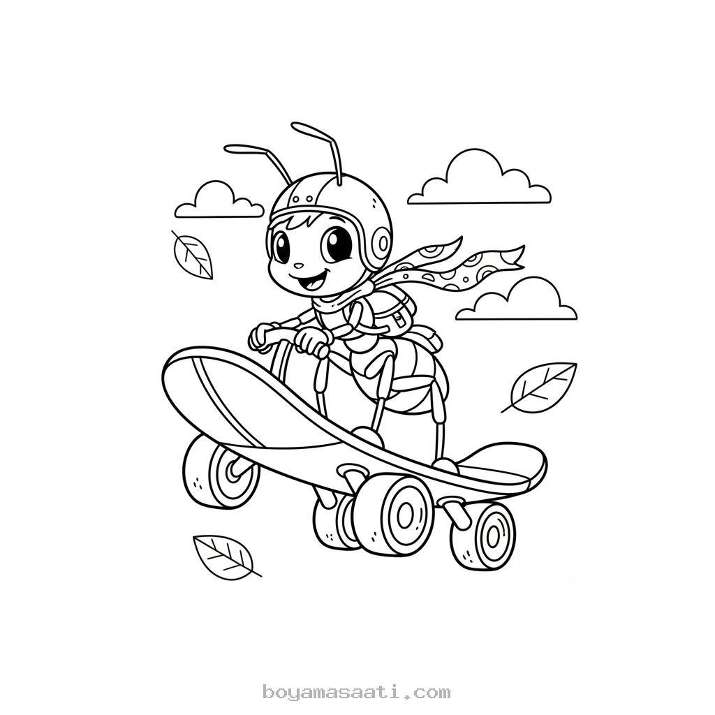 Uçan kaykay süren karınca boyama sayfası