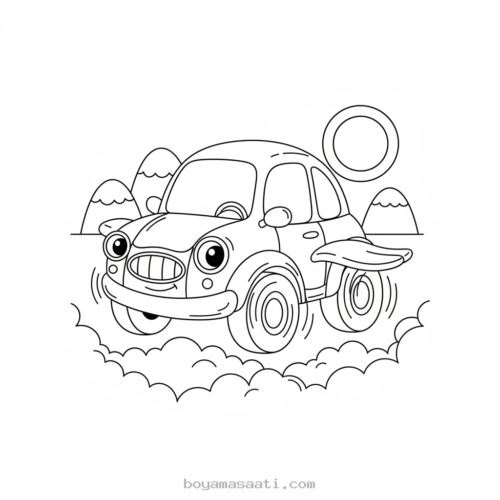 Uçan tekerlekli araba boyama sayfası