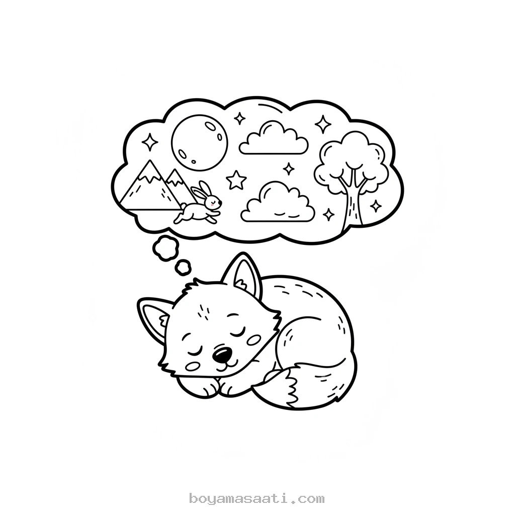 Uyuyan kurdun rüyası boyama sayfası