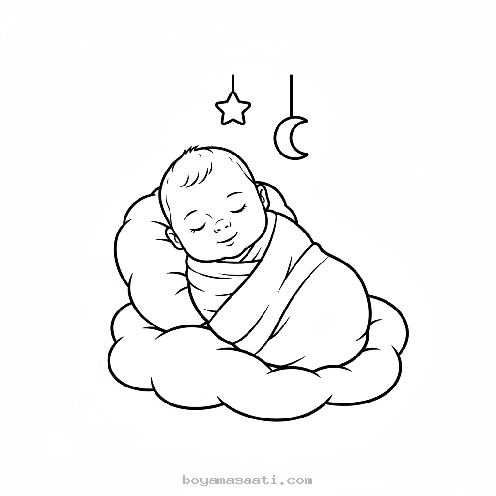 Uyuyan yeni doğan bebek boyama sayfası