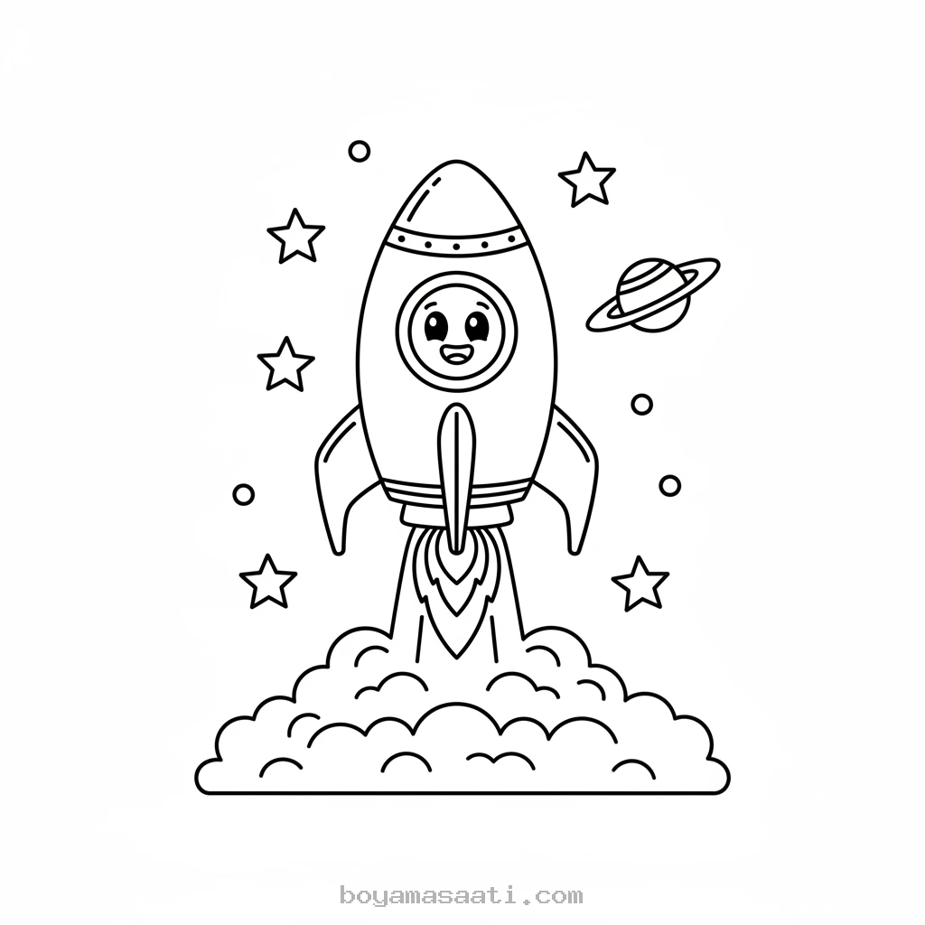 Uzaya fırlayan roket boyama sayfası