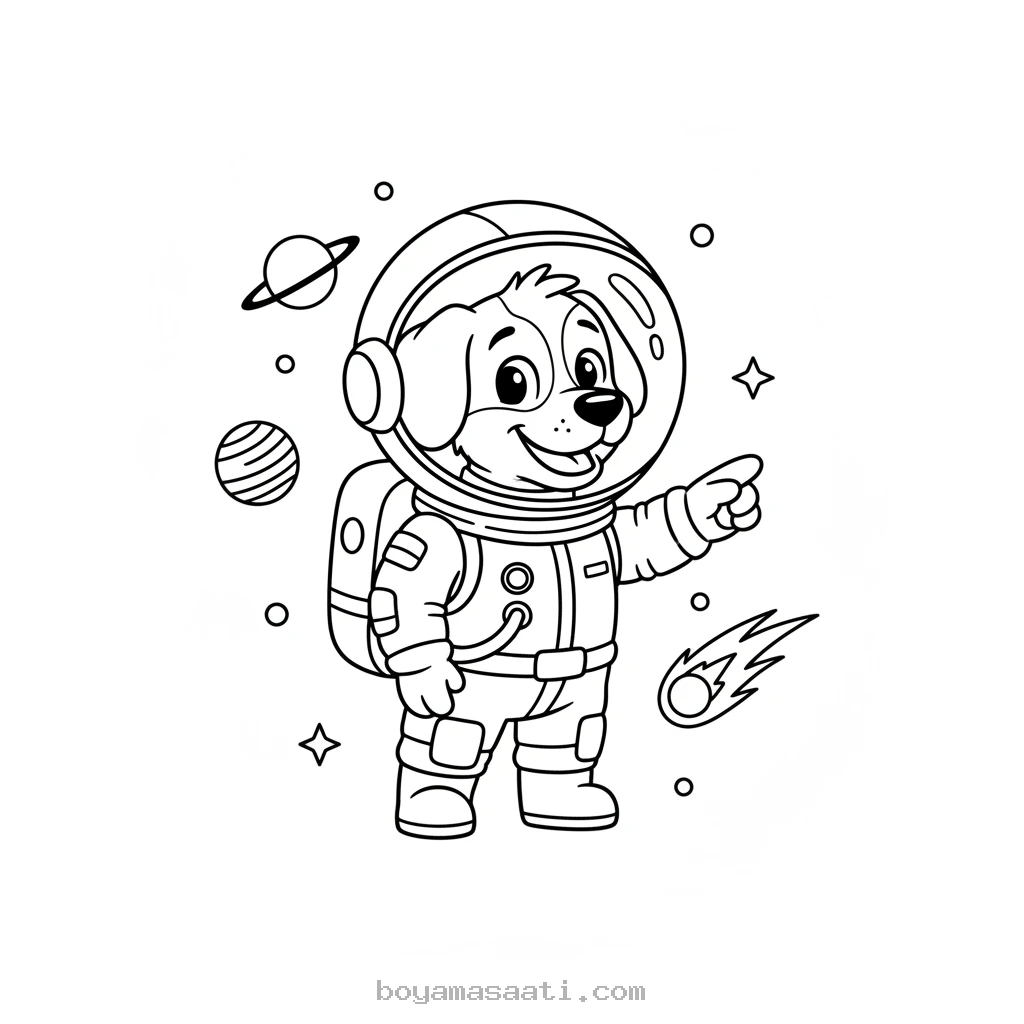 Macera arayan astronot uzayda boyama sayfası