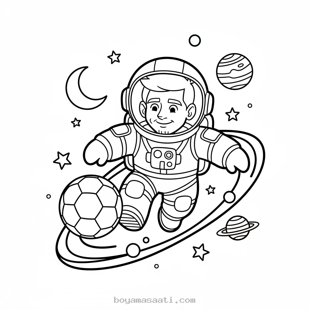 Uzayda süzülen futbol topu boyama sayfası