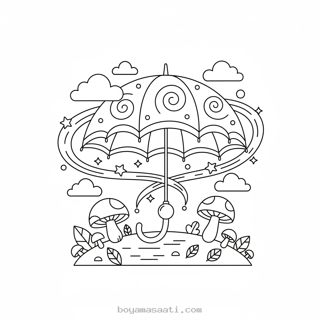 Gizemli şemsiye çizimi boyama sayfası