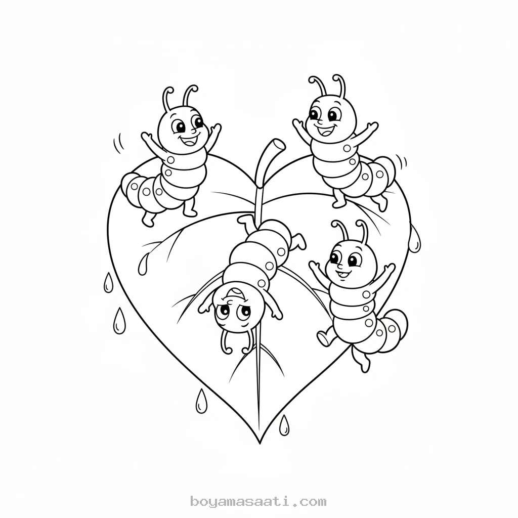 Yaprakta gezen neşeli tırtıl boyama sayfası