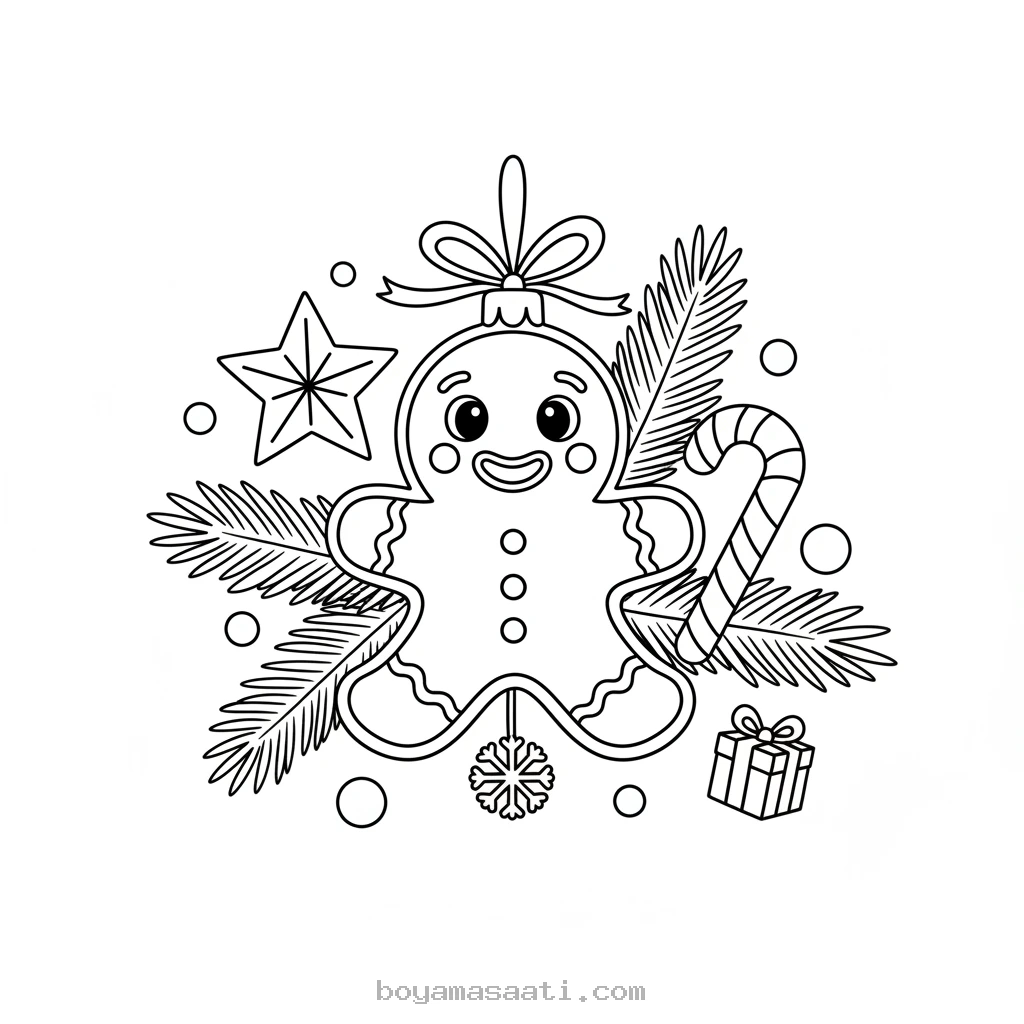 Yılbaşı ağacı süsleri ve toplar boyama sayfası