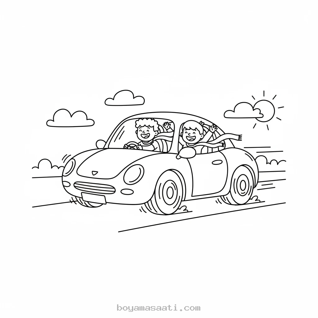 Yolda Giden Araba Boyama Sayfası